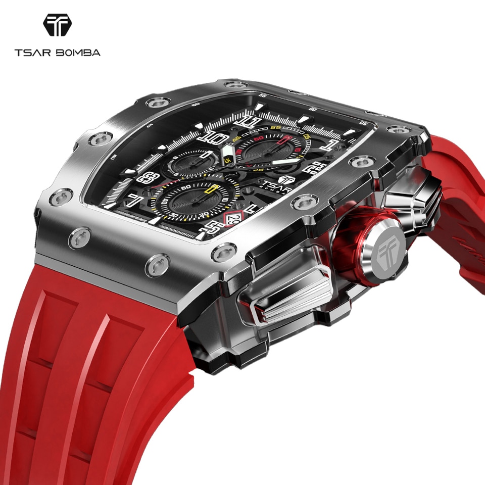 Men Watch Top Brand Luxury Tonneau Clock 50M Waterproof Stainless Steel Wristwatch Sport Chronograph Watch for Men