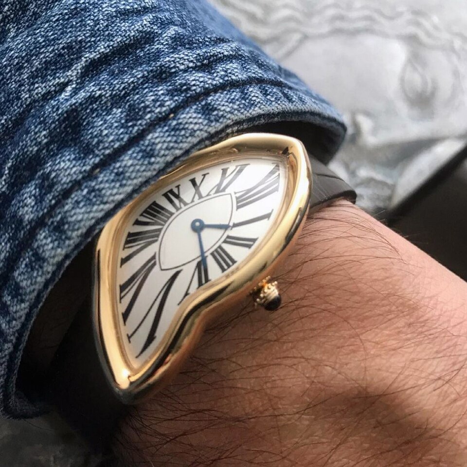 Men Women Sapphire Crystal Quartz Watch Original Surrealism Art Design Wristwatch Waterproof Stainless Steel Irregular Shape