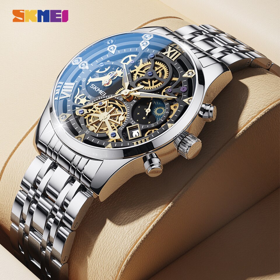 Luxury Full Steel Business Watches Mens 3Bar Waterproof Japan Quartz movement Calendar Wristwatches reloj hombre