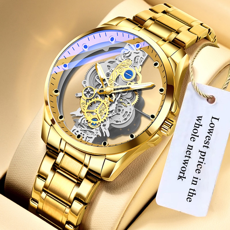 New Men Watch Skeleton Automatic quartz Watch Gold Skeleton Vintage Man Watch Mens Watches Top Brand Luxury часы мужские