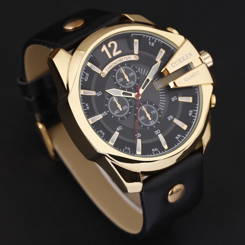 Men Watches Top Brand Luxury Gold Male Watch Fashion Leather Strap Outdoor Casual Sport Wristwatch With Big Dial