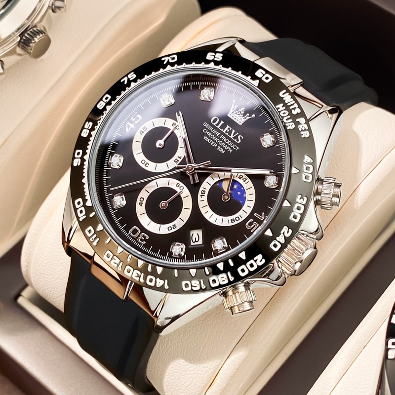 OLEVS New Luxury Men Watches Quartz Watch Silicone Sport Date Chronograph Waterproof Luminous Multifunction Men’s Quartz Watch