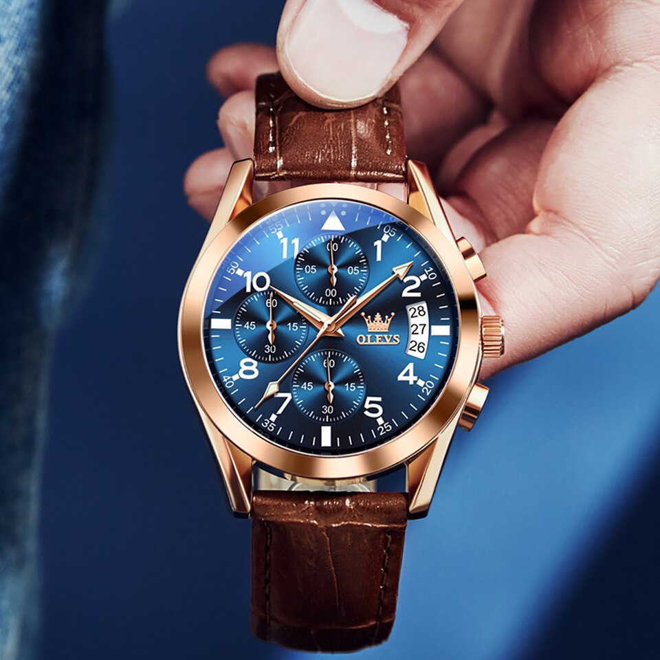 OLEVS 2878 Quartz Men Watch Classic Waterproof Luminous Wristwatch Leather Strap Date Display Luxury Top Brand Watch for Men