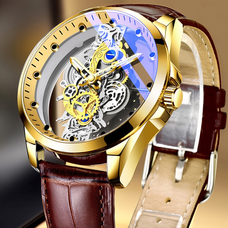 Watch Men Skeleton Automatic Mechanical Watch Gold Skeleton Vintage Man Watch Mens Watches Top Brand Luxury часы мужские