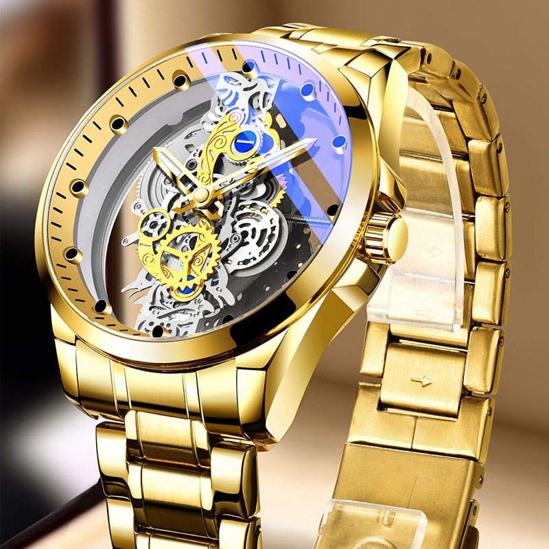 Watch Men Skeleton Automatic Mechanical Watch Gold Skeleton Vintage Man Watch Mens Watches Top Brand Luxury часы мужские