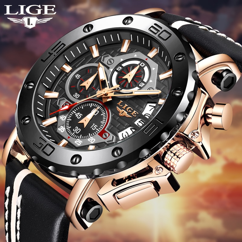 New Business Leather Men Watches Top Brand Luxury Quartz Watch For Men Waterproof Sport Big Dial Military Wristwatch