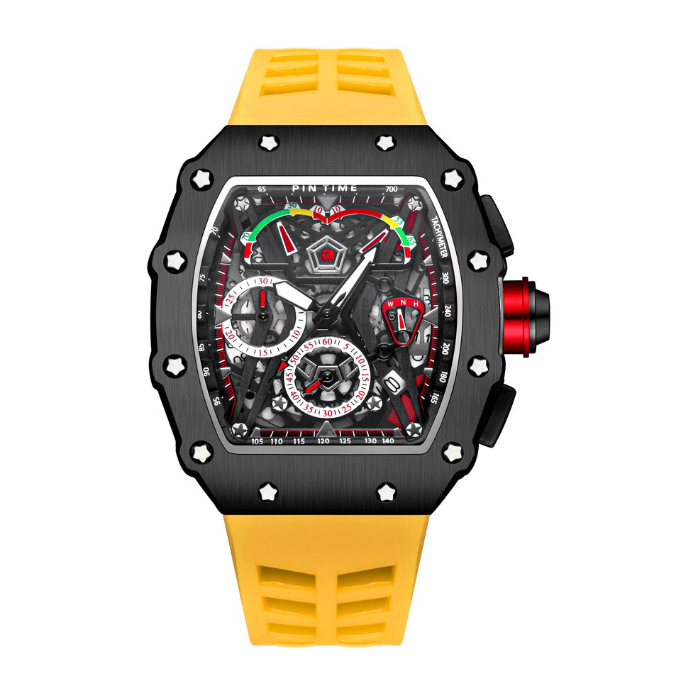 Men Fashion Sport Watch Chronograph Function Stopwatch Red Rubber Strap Auto Date Male Luxury Wristwatch