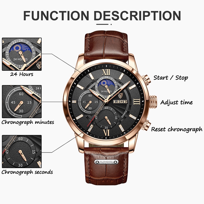 New LIGE Men’s Watches Top Brand Luxury Men Wrist Watch Man Leather Quartz Watch Sports Waterproof Male Clock Relogio Masculino