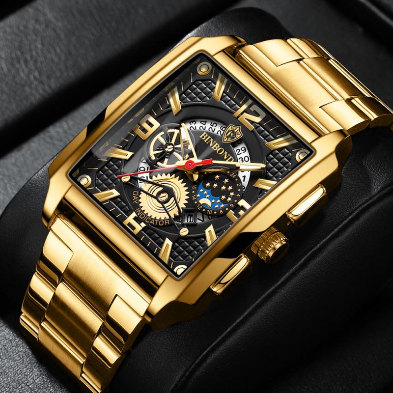 Relogio Masculino Wrist Watches Men Top Brand Luxury Golden Men Watches Gold Big Male Wristwatch Man Square Golden Dial