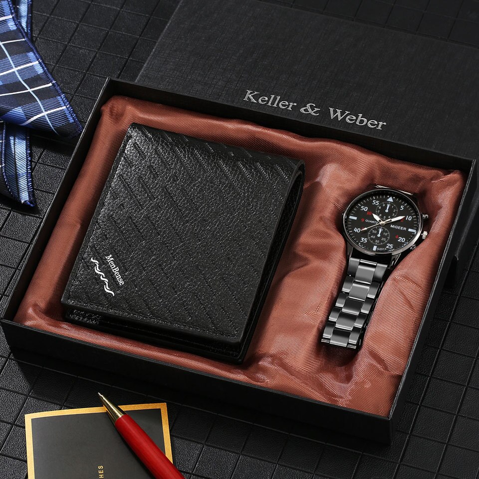 Watch and Wallet Gift Set for Men Top Brand Luxury Business Quartz Wristwatch Boyfriend Men Original Gifts Regalos Para Hombre
