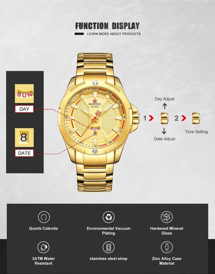 Luxury Gold Watch Men New Military Sport Quartz Wristwatch Casual Clock Stainless Steel Waterproof Watches
