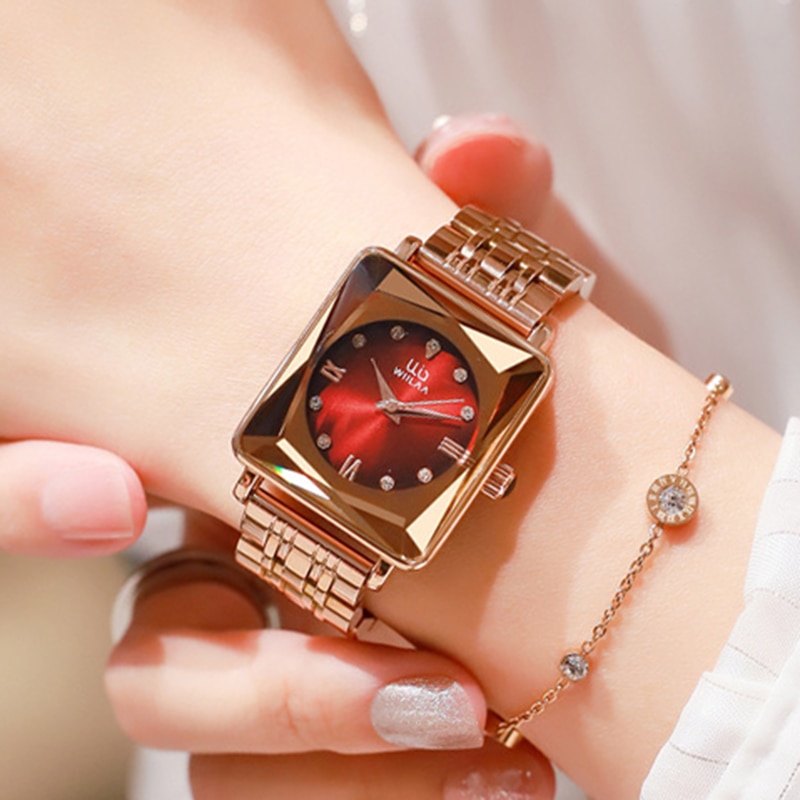 Women Business Wrist Square Watch Simple Design Luxury Fashion Rectangular Gold Stainless Steel Waterproof Quartz Watches