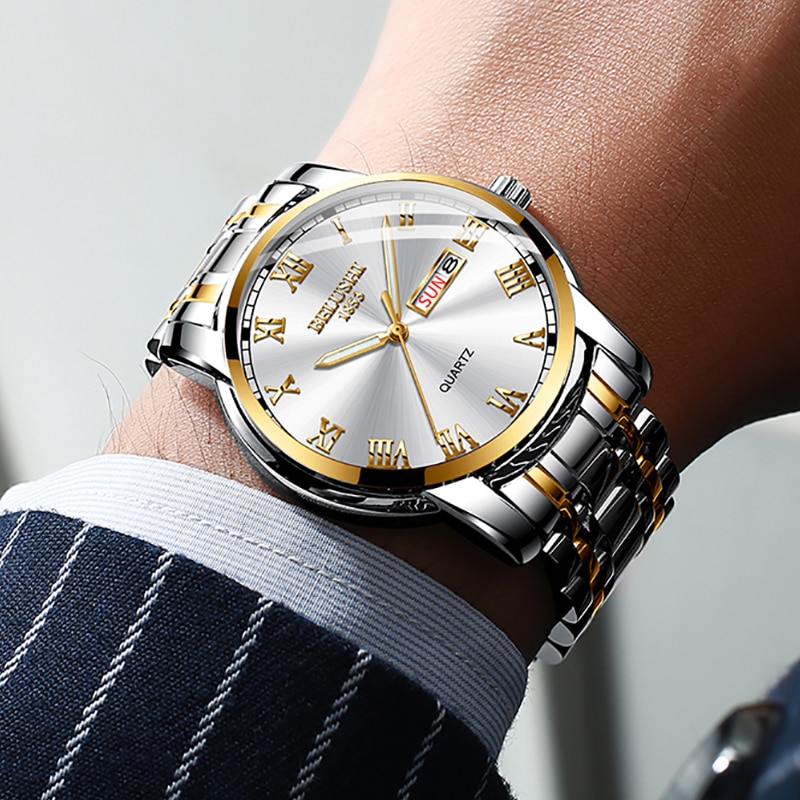 New Men Stainless Steel Business Date Clock Waterproof Luminous Watches Mens Luxury Sport Quartz Wrist Watch