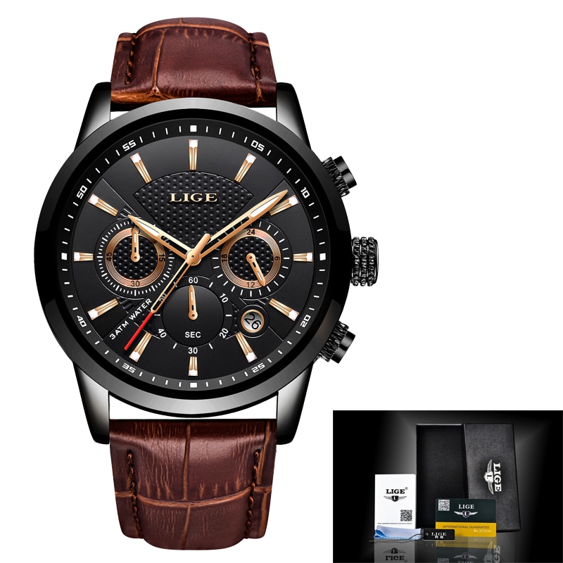 Watches Mens Luxury Casual Leather Quartz Men’s Watch Business Clock Male Sport Waterproof Date Chronograph
