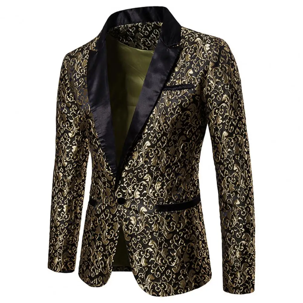 New Luxury Men Blazer Jacquard Single Button Slim Fit Turndown Collar Blazer