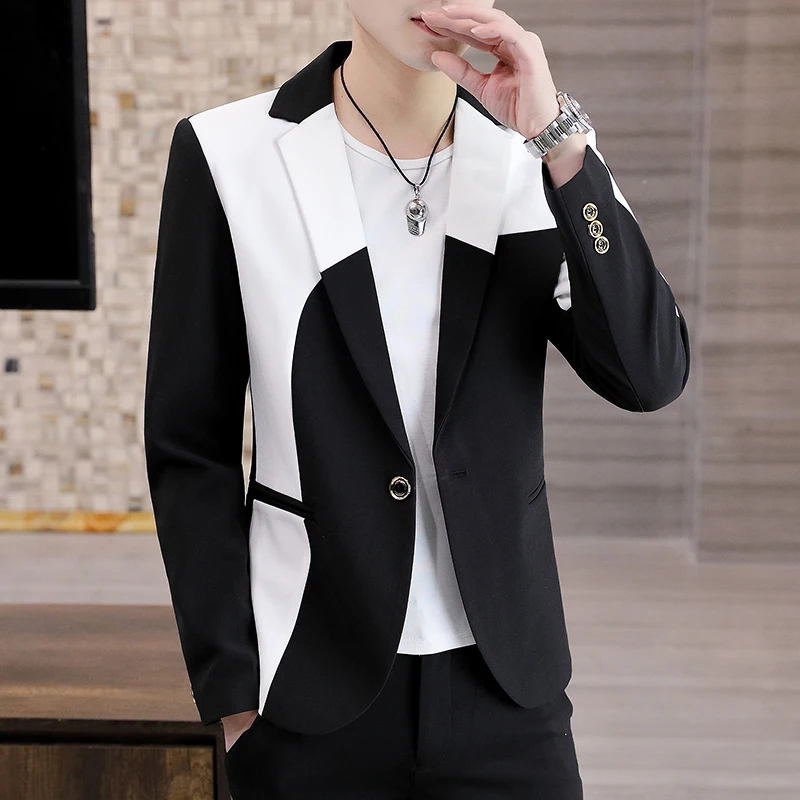 New Splicing Men Blazers Slim Fit Business Casual Suit Jacket