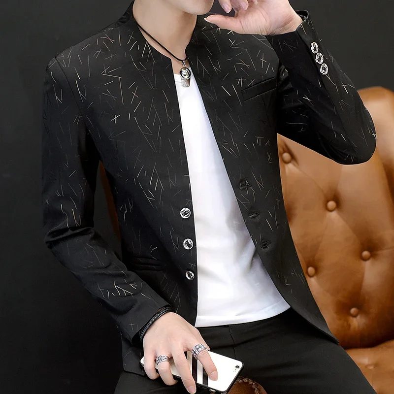 Men Casual Collar Blazers Youth Handsome Trend Slim Print Blazers