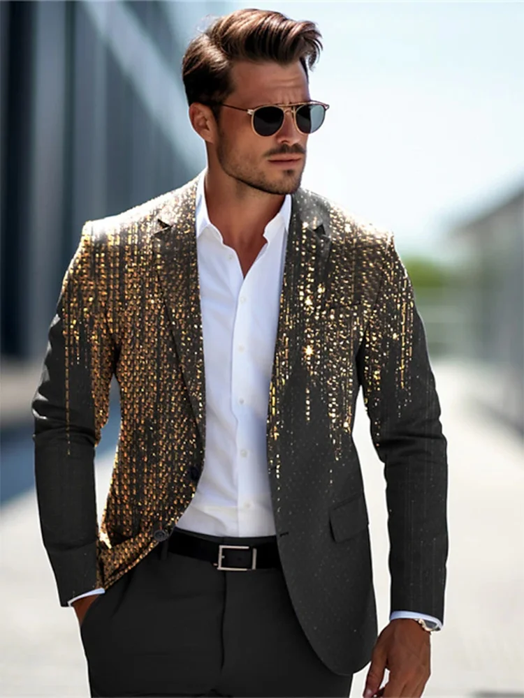 New Men Boutique Business Printing Casual Hot Gold Blazer