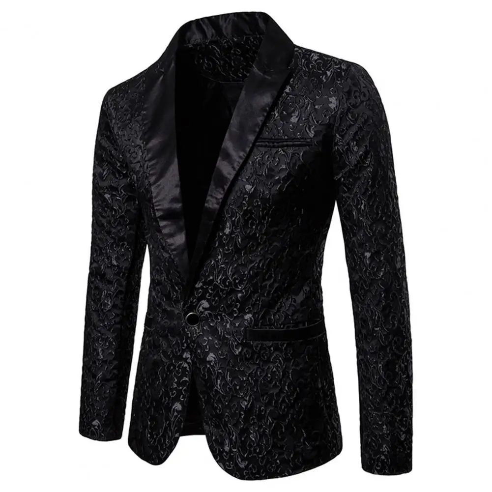 New Luxury Men Blazer Jacquard Single Button Slim Fit Turndown Collar Blazer