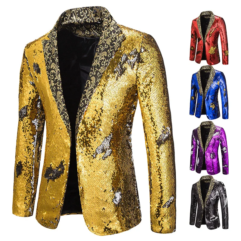 New Men Blazer Shiny Sequin Shawl Collar suit Wedding Groom Singer Prom Glitter Suit Jacket DJ Club Stage