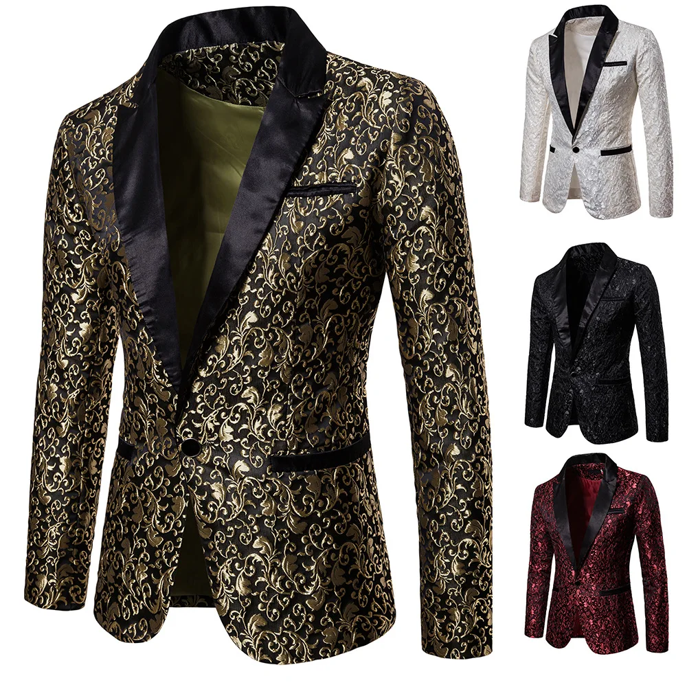 New Men Floral Party Dress Stylish Dinner Jacket Wedding Blazer Prom Tuxedo