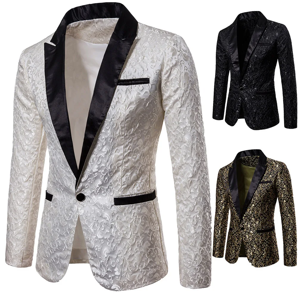 New Men Floral Party Dress Stylish Dinner Jacket Wedding Blazer Prom Tuxedo