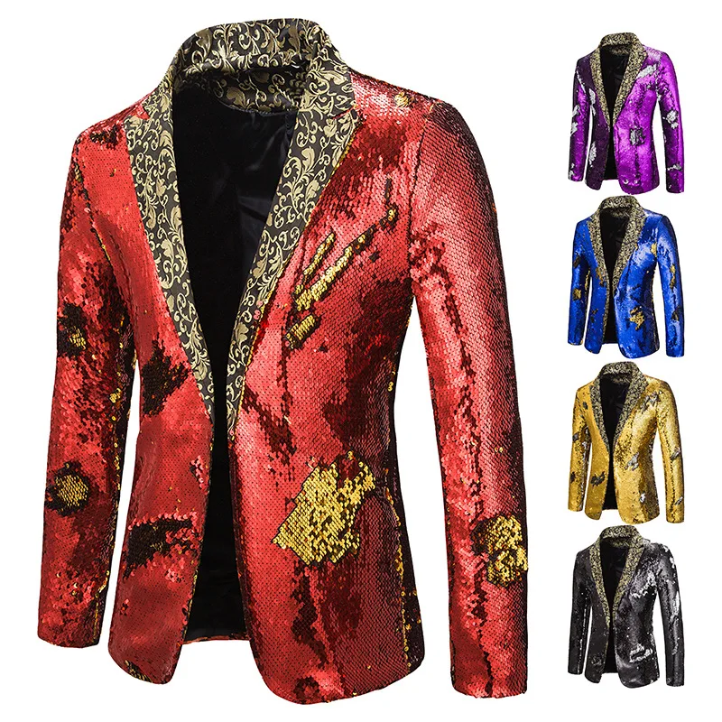 New Men Blazer Shiny Sequin Shawl Collar suit Wedding Groom Singer Prom Glitter Suit Jacket DJ Club Stage