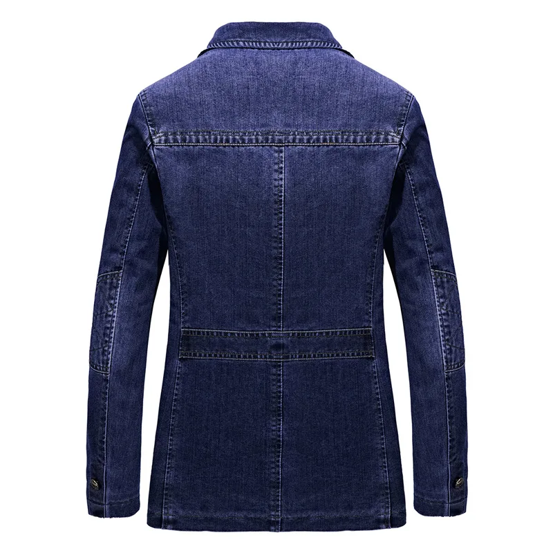 New Men Denim Blazer Oversized Solid Cotton Single Breasted Casual Coat