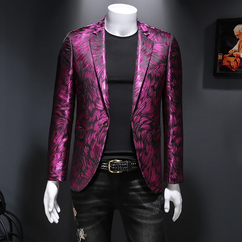 New Men Blazer Homme Stage Outfit Performance Metal Gold Yarn Smart Casual