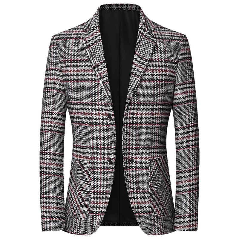 New Men Plaid Business Casual Blazers Spring Autumn High Quality Slim Jackets