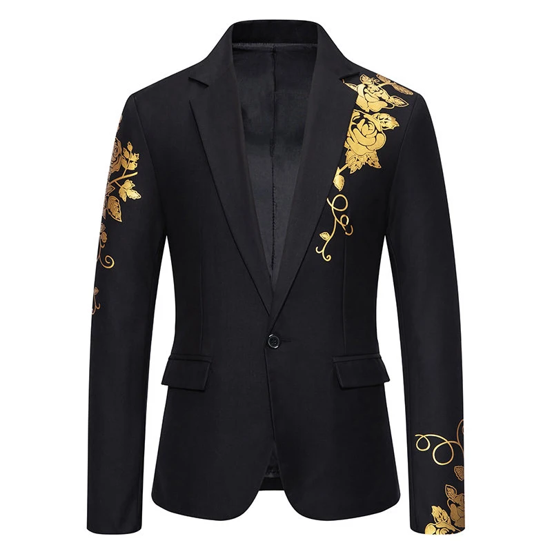 New Men One Button Printing Leisure Slim Blazer Business Banquet  Wedding Dress