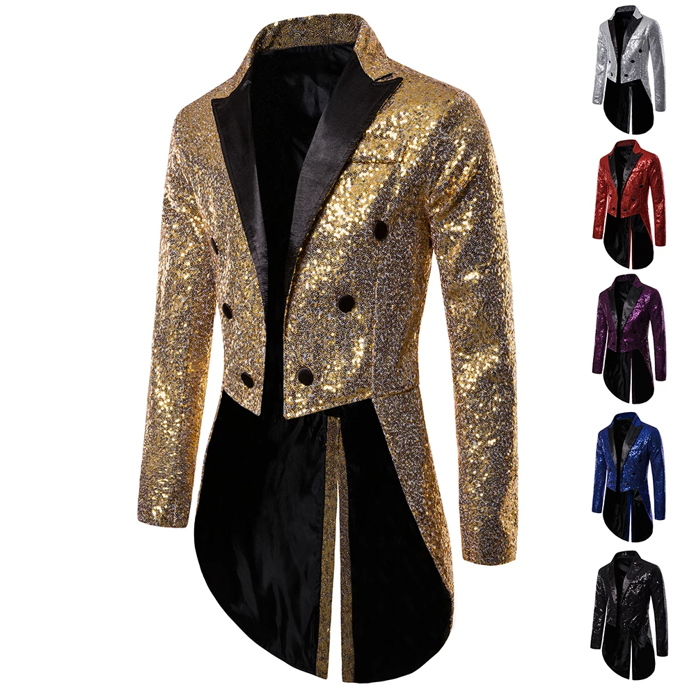 New Men Round Sequin Button Tuxedo Stage Show Wedding Host Dance Festival Blazer