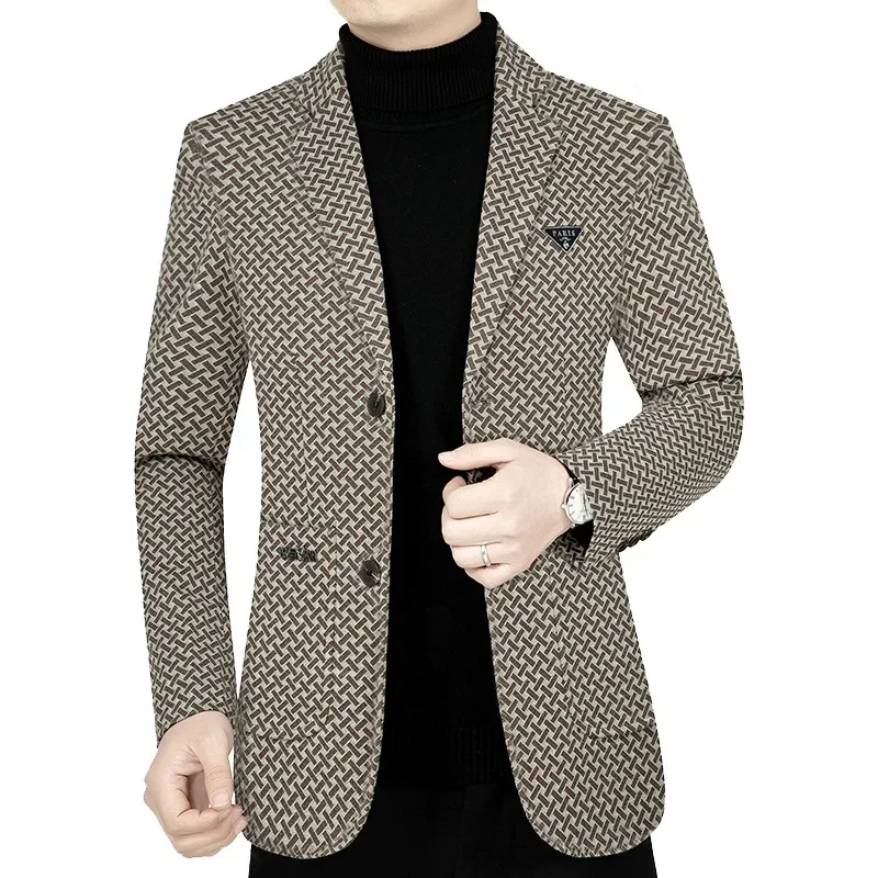 New Men Business Blazers Checkered Casual Coats High Quality Spring Slim