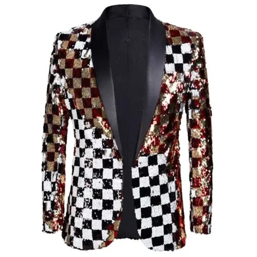 New Men Luxury Wave Striped Gold Sequin Blazer Shawl Lapel One Button Shiny Wedding Party Dinner Tuxedo Blazer - Image 23