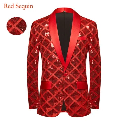 New Men Luxury Wave Striped Gold Sequin Blazer Shawl Lapel One Button Shiny Wedding Party Dinner Tuxedo Blazer - Image 8