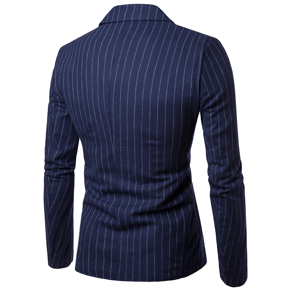 New Men Long Sleeve Blazer Stripe Pattern Decorative Chest Pocket Design