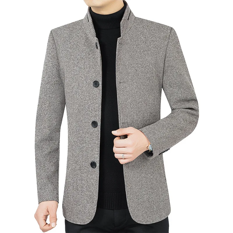 New Men Business Casual Woolen Blazers Blends Autumn Slim Fit Casual Coats