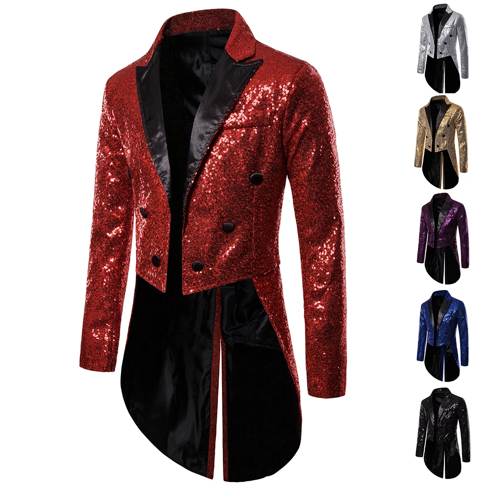 New Men Round Sequin Button Tuxedo Stage Show Wedding Host Dance Festival Blazer