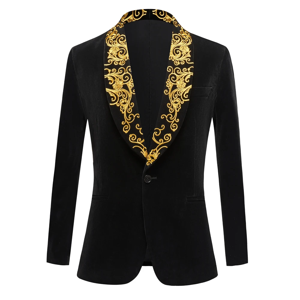 New Men Embroidered Shawl Lapel Groom Wedding Tuxedos Prom Blazers Slim Fit