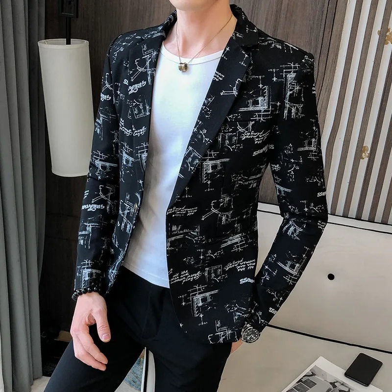 New Men Blazer Spring Fashion High Quality Korean Version of The Printed Slim Formal Jacket