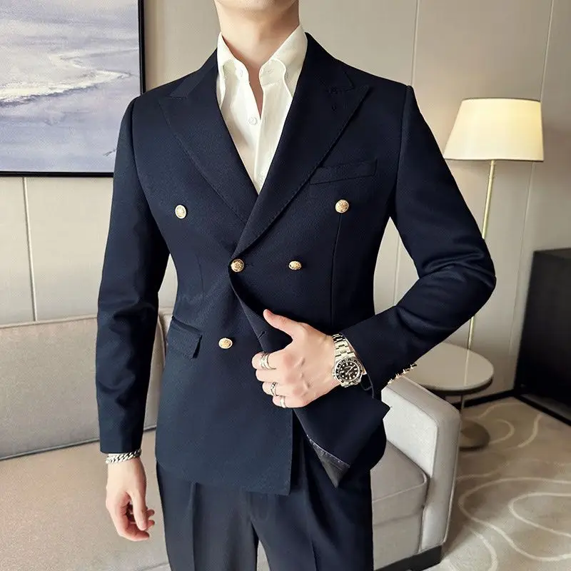 New Men Business Double Breasted Dress Blazer Classic Fashionable Promotion Coat High Quality