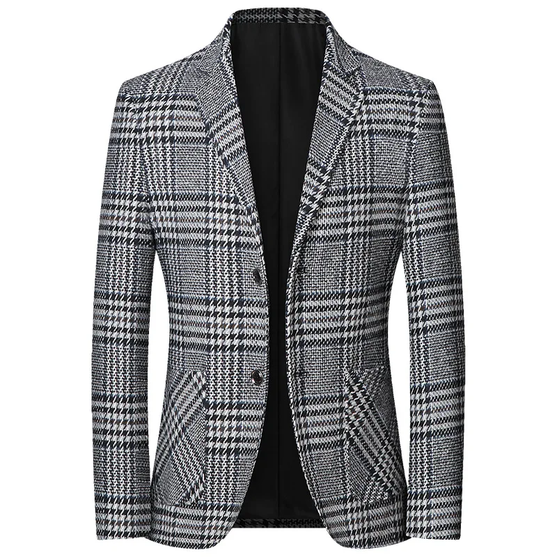 New Men Plaid Business Casual Blazers Spring Autumn High Quality Slim Jackets