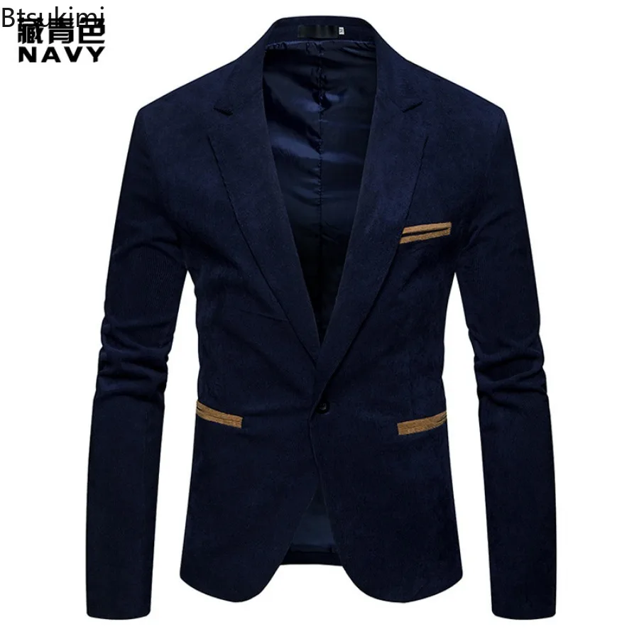 New Men Leisure Corduroy Blazers Patchwork Single Button Casual Slim