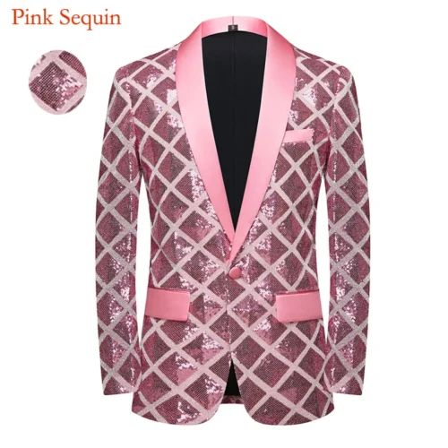 New Men Luxury Wave Striped Gold Sequin Blazer Shawl Lapel One Button Shiny Wedding Party Dinner Tuxedo Blazer - Image 16