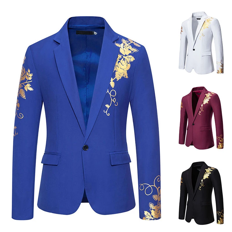 New Men One Button Printing Leisure Slim Blazer Business Banquet  Wedding Dress