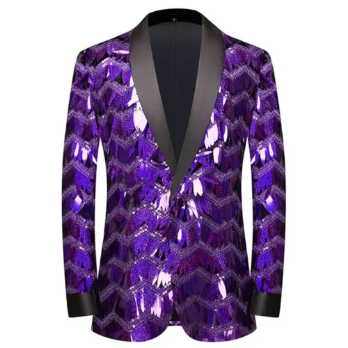 New Men Luxury Wave Striped Gold Sequin Blazer Shawl Lapel One Button Shiny Wedding Party Dinner Tuxedo Blazer - Image 11