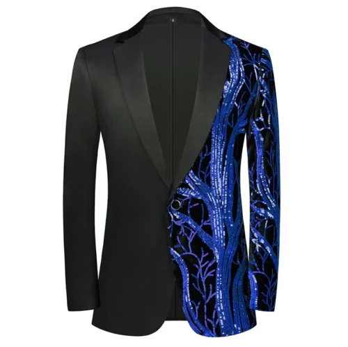 New Men Luxury Wave Striped Gold Sequin Blazer Shawl Lapel One Button Shiny Wedding Party Dinner Tuxedo Blazer - Image 22