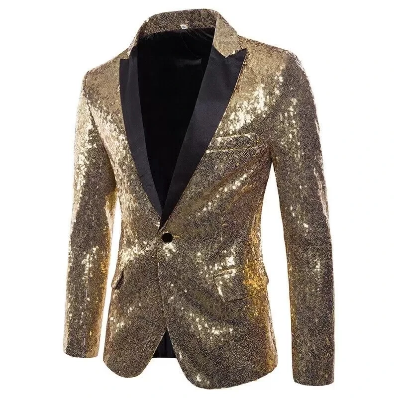 New Formal Men Shiny Blazer Sequins Party Button Dance Bling Wedding Gentleman