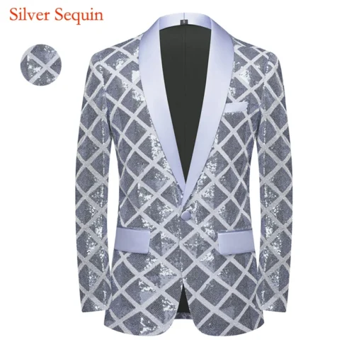 New Men Luxury Wave Striped Gold Sequin Blazer Shawl Lapel One Button Shiny Wedding Party Dinner Tuxedo Blazer - Image 17