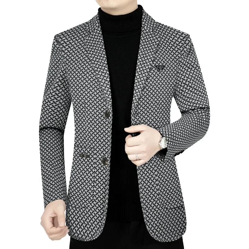 New Men Business Blazers Checkered Casual Coats High Quality Spring Slim